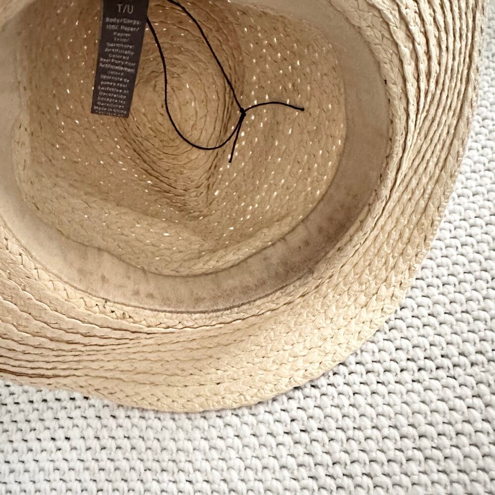 Vince Camuto Beige Straw Leopard Pony Hair Band Summer Hat Floppy Panama OS - Picture 7 of 10